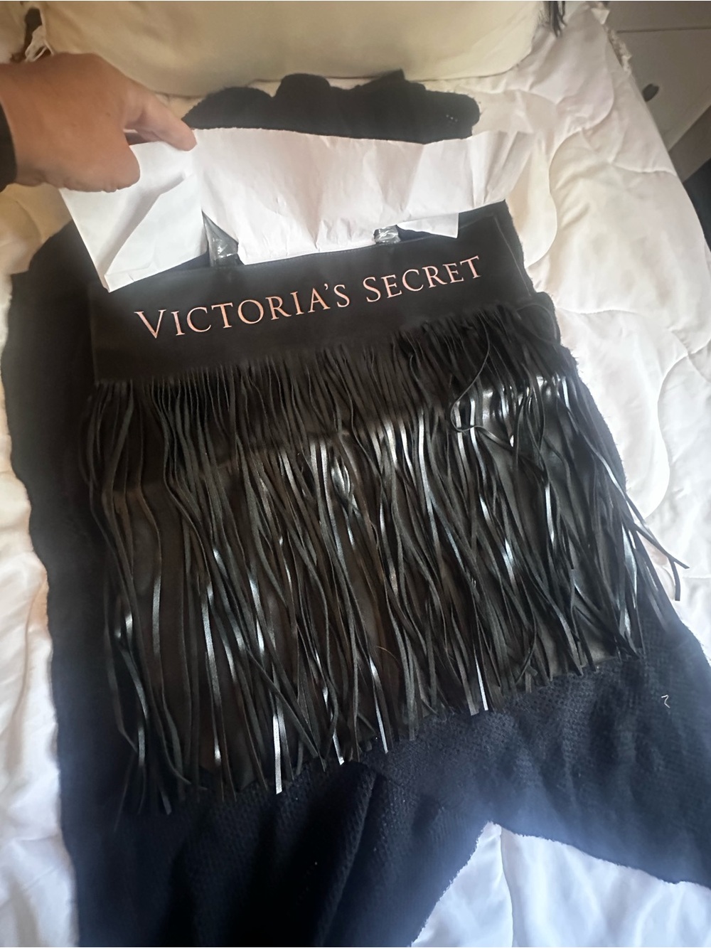 Victoria's Secret Black Fringe Satchel Bag